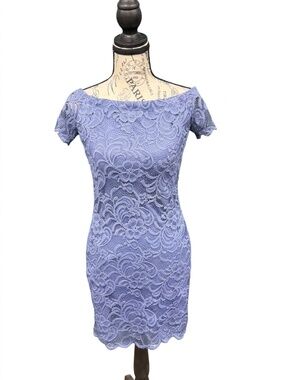 Ambiance Periwinkle Blue Floral Lace Off-Shoulder Mini Dress - Size M